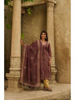 Ekana Label - Women Purple Neerja Chanderi Kurta with Pant and Dupatta