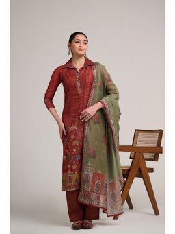 Ekana Label - Women Rust Dotted Dream Cotton Silk Kurta with Pant and Dupatta
