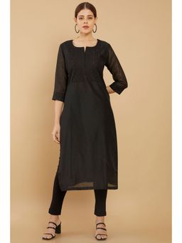 Soch - Women Black Chanderi Floral Kurta