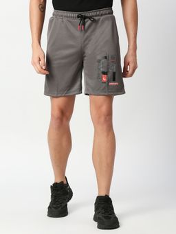 FITZ - Solid Polyester Comfortable Regular Fit Shorts for Men - Charcoal Grey