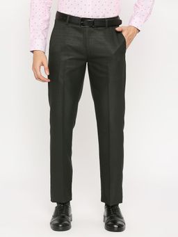 Solemio - Checks Viscose Slim Fit Formal Trouser - Dark Green
