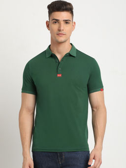 The Bear House - Men Green Solid Slim Fit Polo Collar T-Shirt