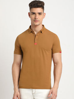 The Bear House - Men Brown Solid Slim Fit Polo Collar T-Shirt