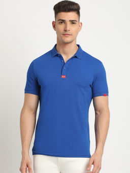 The Bear House - Men Royal Blue Solid Slim Fit Polo Collar T-Shirt