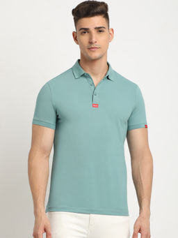 The Bear House - Men Blue Solid Slim Fit Polo Collar T-Shirt