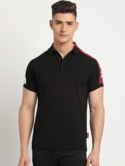 The Bear House - Men Black Solid Slim Fit Polo Collar T-Shirt