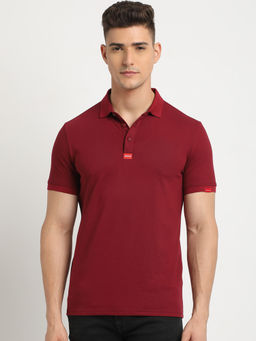 The Bear House - Men Maroon Solid Slim Fit Polo Collar T-Shirt