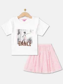 R&B - Graphic Regular Girls Top with Skirt