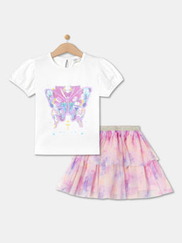R&B - Graphic Regular Girls Top with Skirt