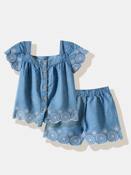 R&B - Embroidered Regular Girls Top with Shorts