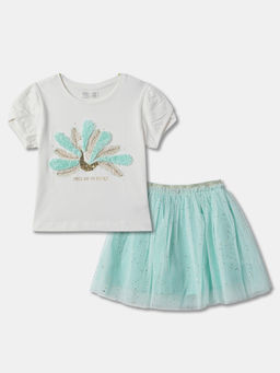 R&B - Graphic Regular Girls Top with Skirt