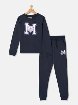 R&B - Graphic Regular Girls Navy Blue Sweatshirt with Joggers