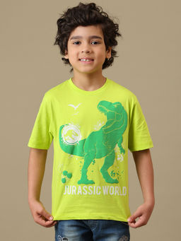 Kidsville - Official Jurassic World T-Rex Puff Printed Regular Fit Cotton T-Shirt