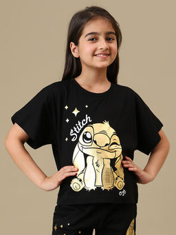 Kidsville - Official Lilo and Stitch Golden Foil Printed Boxy Fit T-Shirt