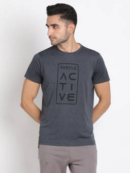 Turtle - Men's Polyester Charcoal Printed Slim Fit T-Shirt