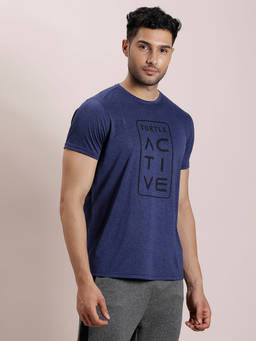 Turtle - Men's Polyester Blue Printed Slim Fit T-Shirt