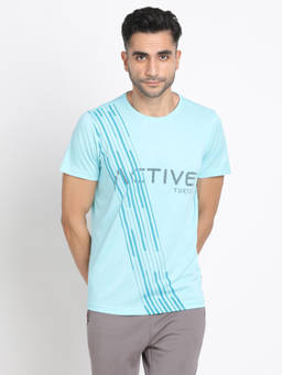 Turtle - Men's Polyester Sky Blue Printed Slim Fit T-Shirt