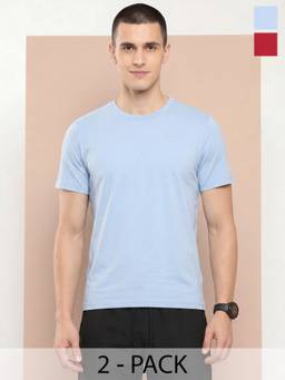 Alcis - Multi Colour Men Cotton Lycra Tshirt (Pack of 2)