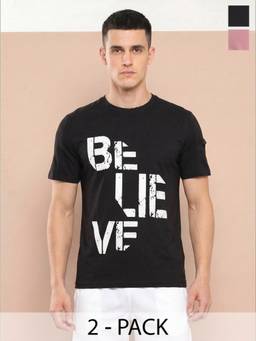 Alcis - Multi Colour Men Black Chest Printed Tshirt (Pack of 2)