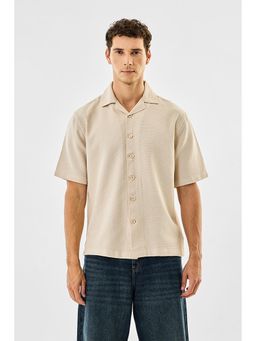 Snitch - Cream Textured Boxy Casual Shirt