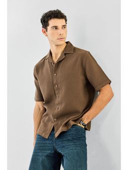 Snitch - Brown Textured Boxy Casual Shirt