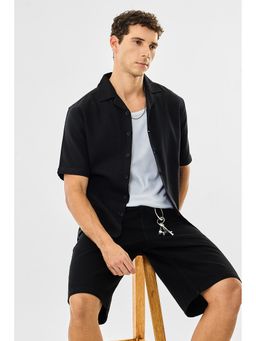 Snitch - Black Textured Boxy Casual Shirt