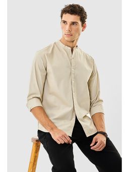 Snitch - Beige Solid Regular Semi Formal Shirt