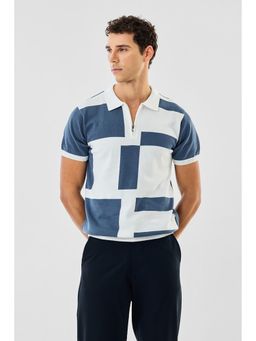Snitch - Blue Colour Blocked Regular Casual Polo T-Shirt