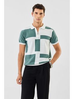 Snitch - Green Colour Blocked Regular Casual Polo T-Shirt