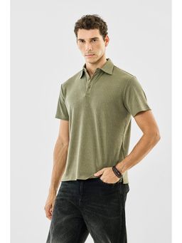Snitch - Olive Ribbed Regular Casual Polo T-Shirt