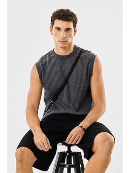 Snitch - Black Ribbed Sleeveless Regular Casual T-Shirt