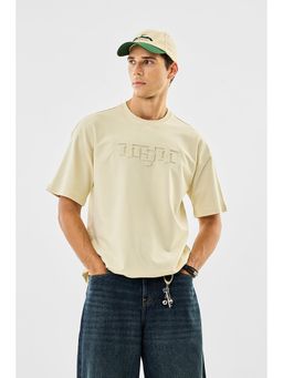 Snitch - Cream Solid Oversized Casual T-Shirt