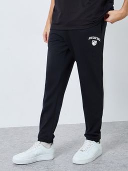 Styli - Black Men's Slim Fit Varsity Pocket Print Terry Joggers