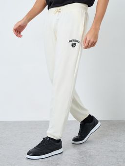 Styli - Cream Men's Slim Fit Varsity Pocket Print Terry Joggers