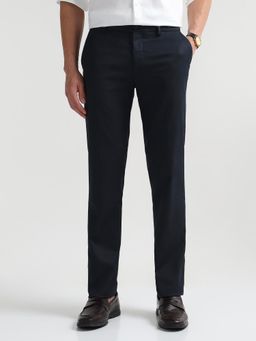 Arrow Newyork - Navy Blue Men's Chevron Patterned Dobby Trousers