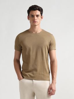 Arrow Newyork - Men's Brown Textured Regular Fit T-Shirt
