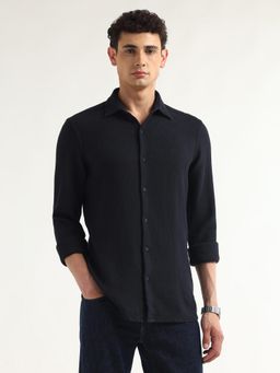 Arrow - Men's Navy Blue Textured Slim Fit Elixir Shirt