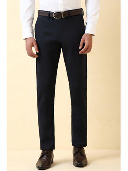Allen Solly - Men's Navy Blue Solid Formal Trousers
