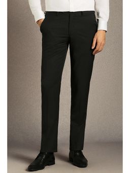 Louis Philippe - Men's Black Textured Flat Front Formal Trousers