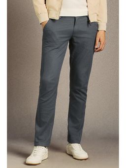 Louis Philippe - Men's Grey Textured Flat Front Casual Trousers
