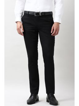 Peter England - Men's Black Textured Formal Trousers