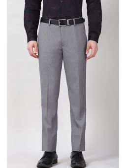 Peter England - Men's Grey Textured Formal Trousers