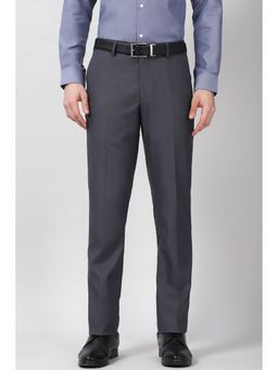 Peter England - Men's Grey Solid Formal Trousers