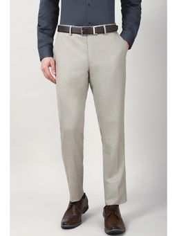 Peter England - Men's Grey Textured Formal Trousers