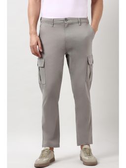 Peter England - Men's Grey Solid Comfort Fit Casual Trousers