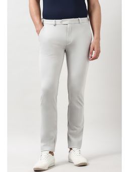 Peter England - Men's Grey Solid Formal Trousers