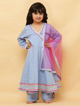 Mera Rang - Girls Blue Anarkali (Set of 3)
