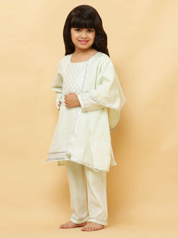 Mera Rang - Girls Green Kurta & Pant (Set of 3)