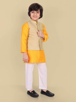 Mera Rang - Boys Yellow Kurta With Jacket (Set of 3)