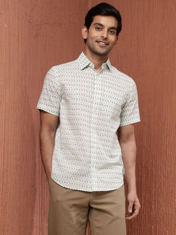 Fabindia - White Cotton Printed Regular Shirt